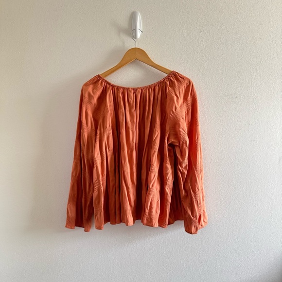 Elizabeth & James Ruched Orange Off Shoulder Long Sleeve Blouse Top Size XL - Picture 5 of 10
